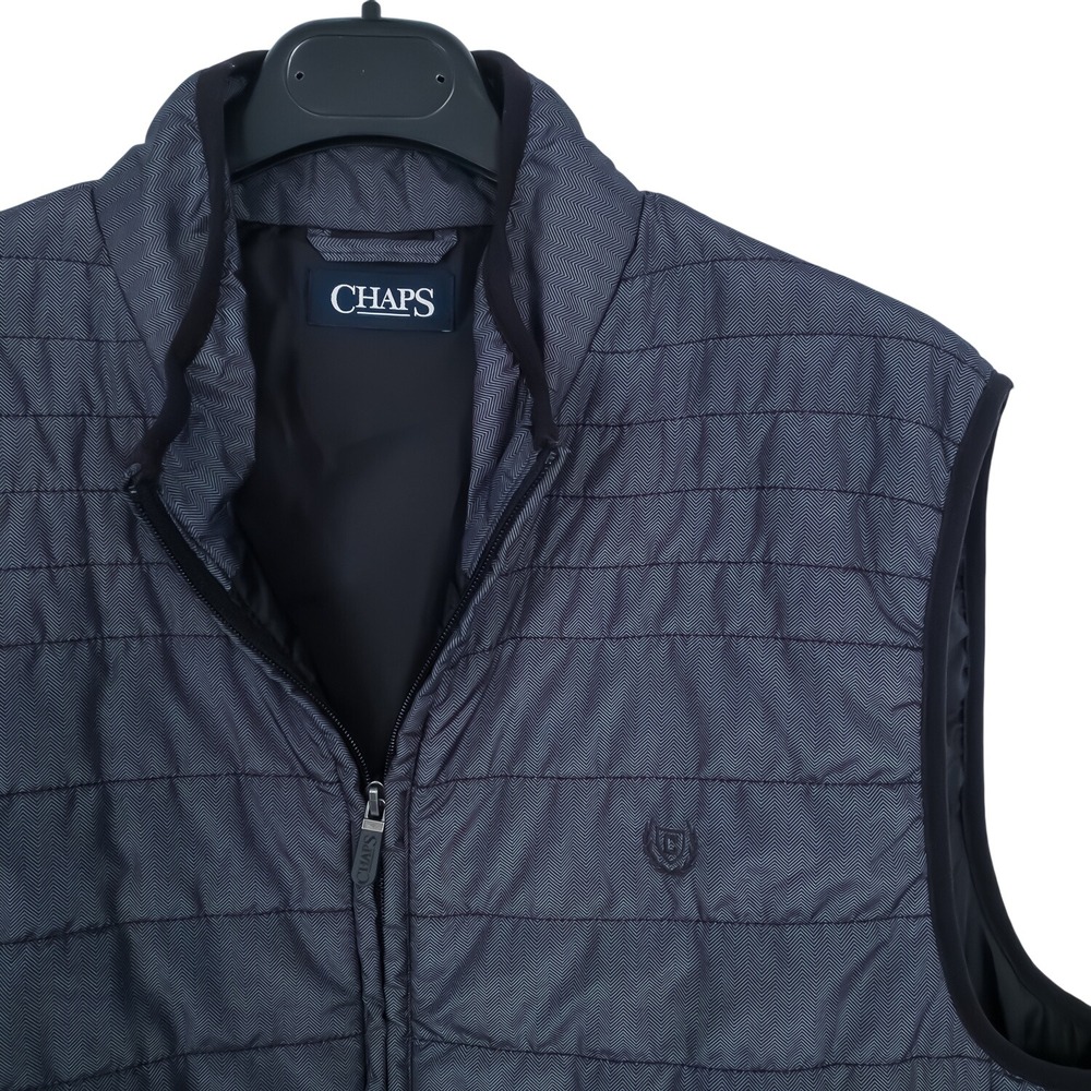 Chaps‎ Puffer Vest Mens XL Navy Blue Herringbone Quilted Full Zip Polyester
